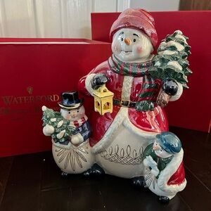 Waterford holiday Heirloom snowman cookie jar EUC